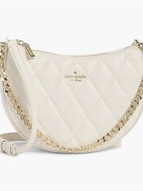 kate spade Quilted Cream Crescent Shoulder Bag with Gold Chain Detail